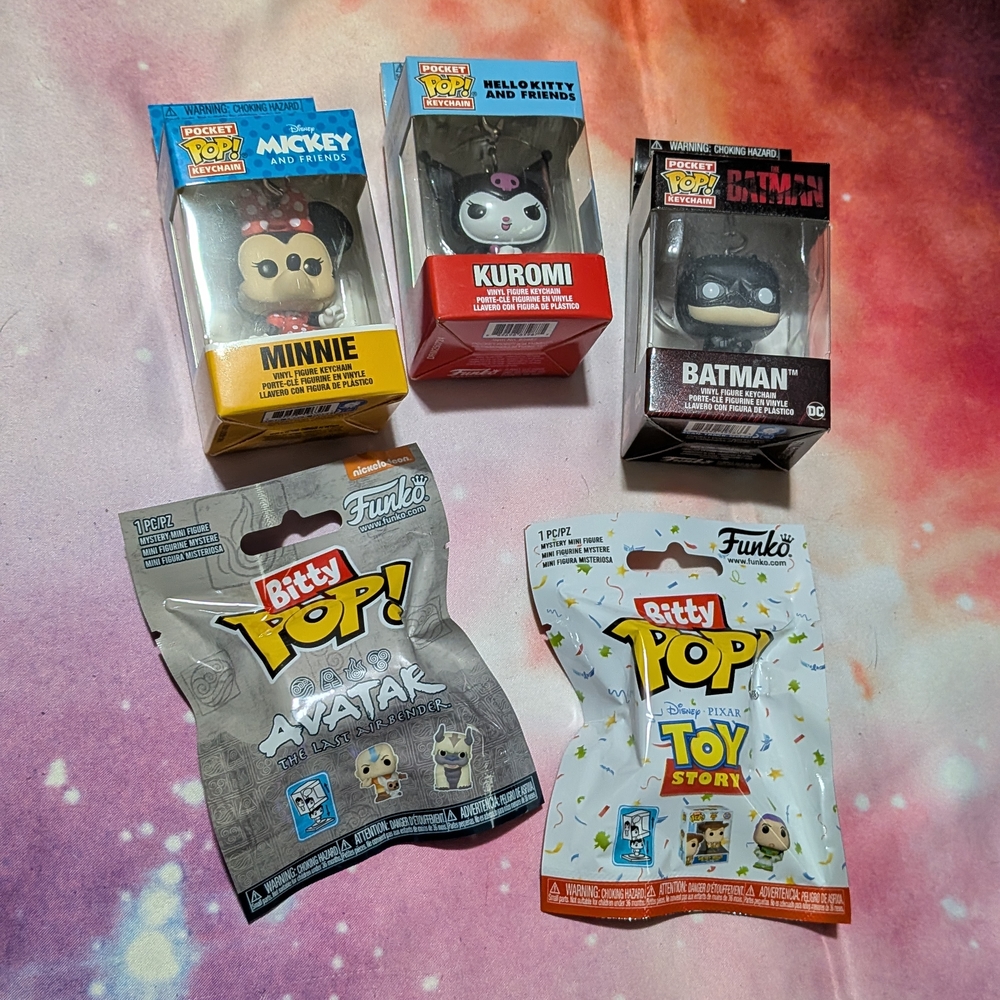Funko Bitty Pop! Minnie, Kuromi, Batman, Avatar, Toy Story Figures